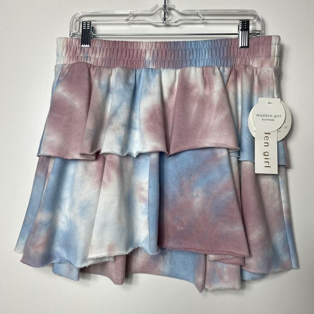 madden girl bubble gum tie dye elastic waist raw hem skirt size XL
